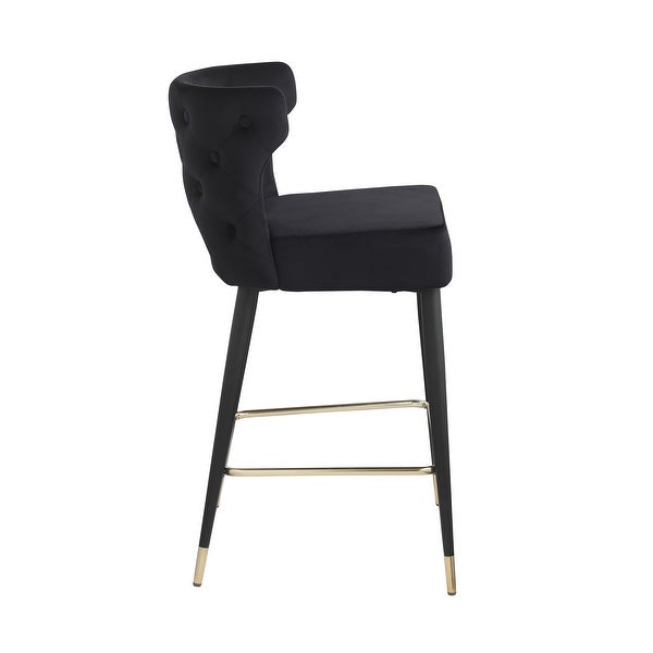 Set of 2 Contemporary Velvet Upholstered Stool with Metal Legs