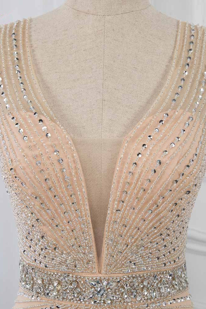 Luxury V-Neck Beadings Mermaid Prom Dresses with Crystals On Sale