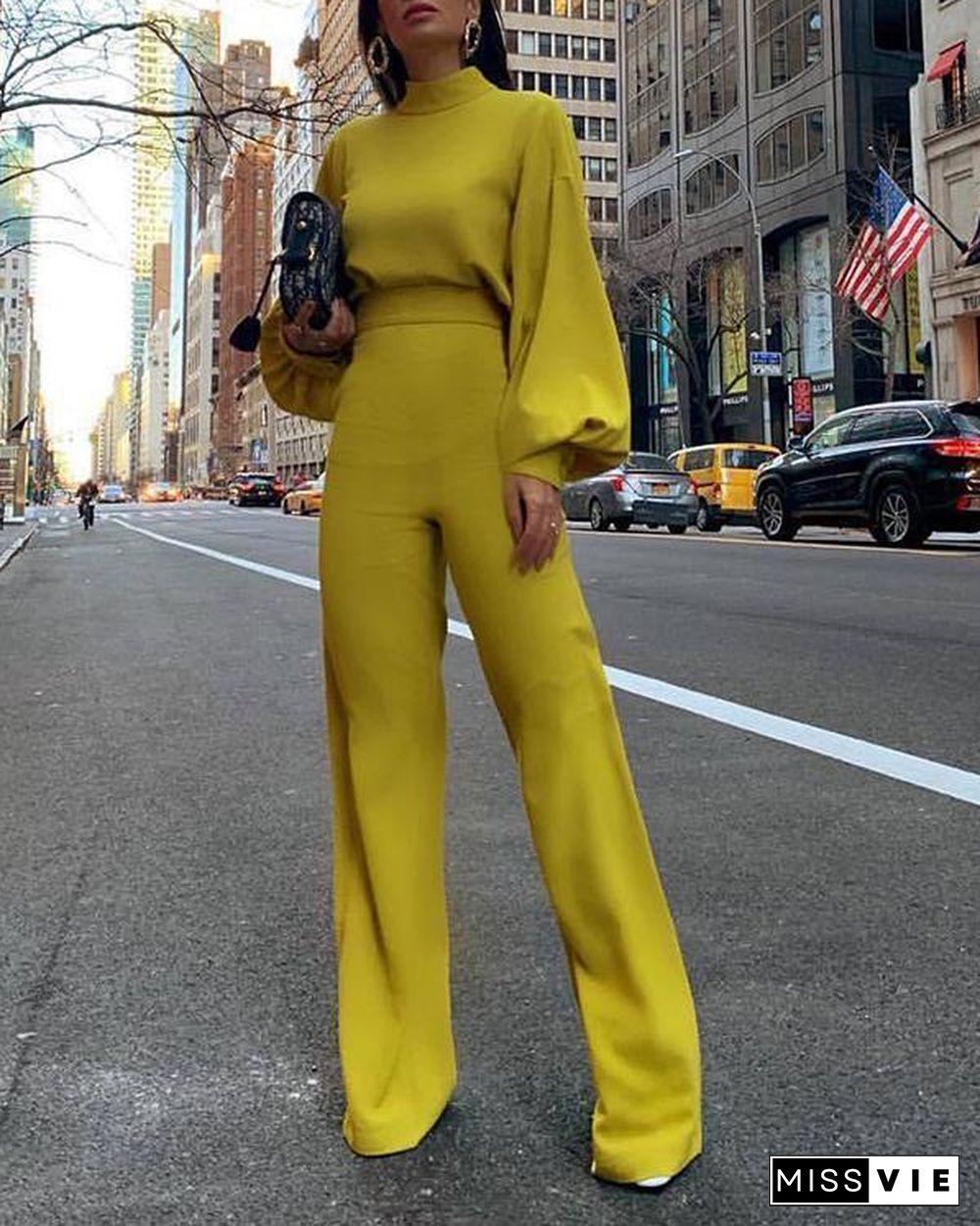 Long Sleeve Solid Elegant Jumpsuit