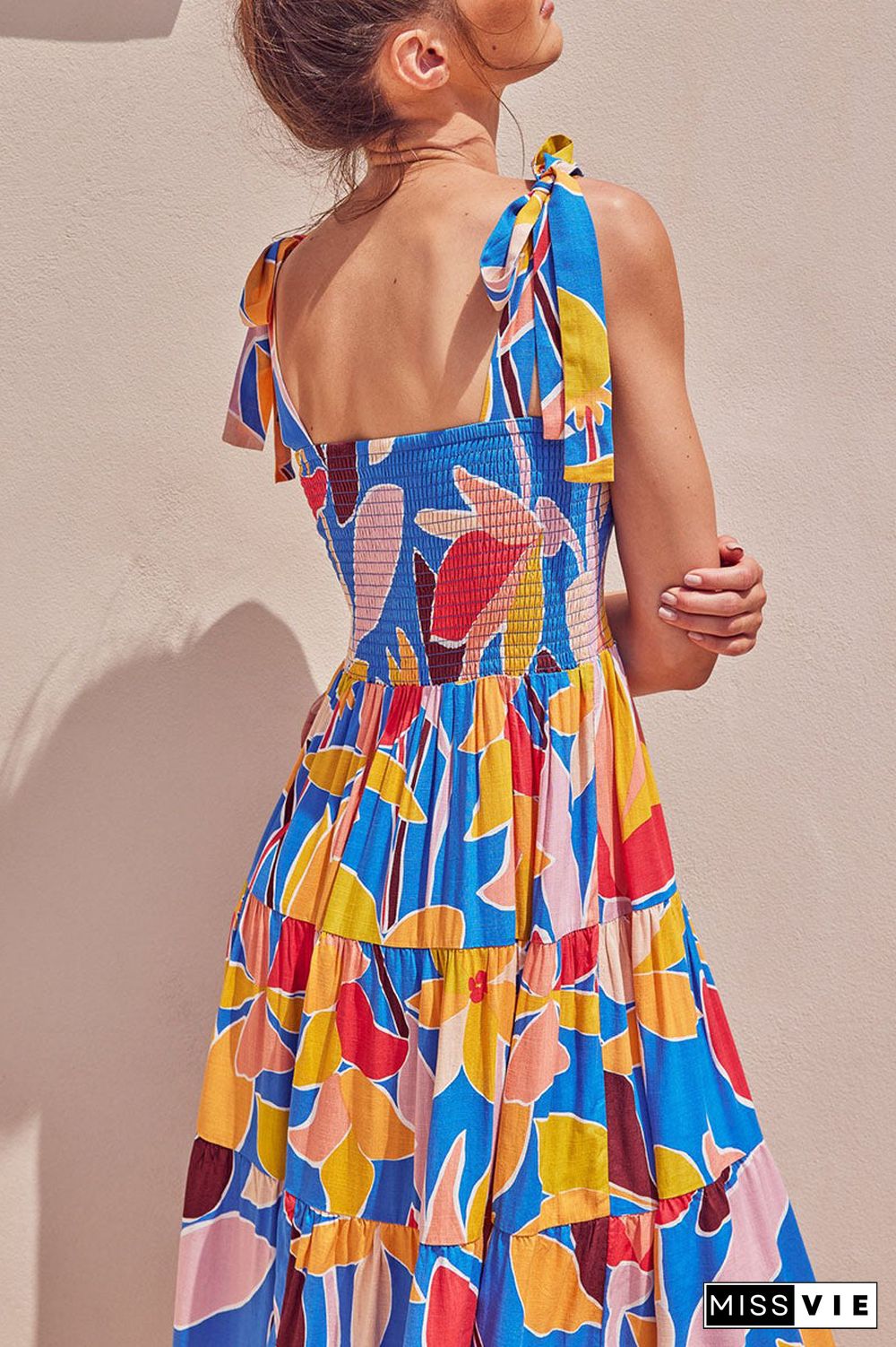 Fashion Bohemian Print Split Joint Spaghetti Strap Printed Dresses