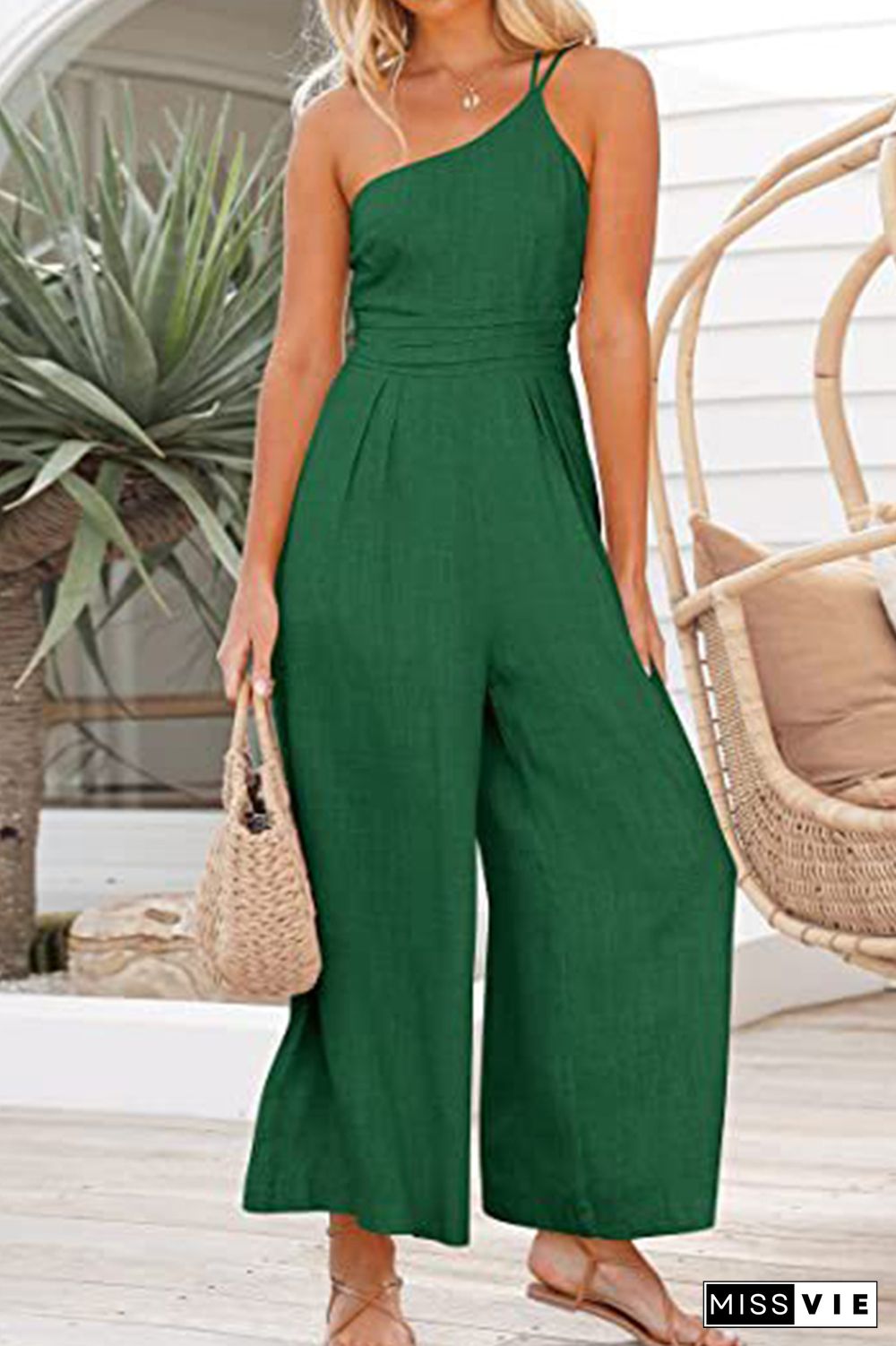 One Shoulder Wide Leg Long Pants Romper Wholesale