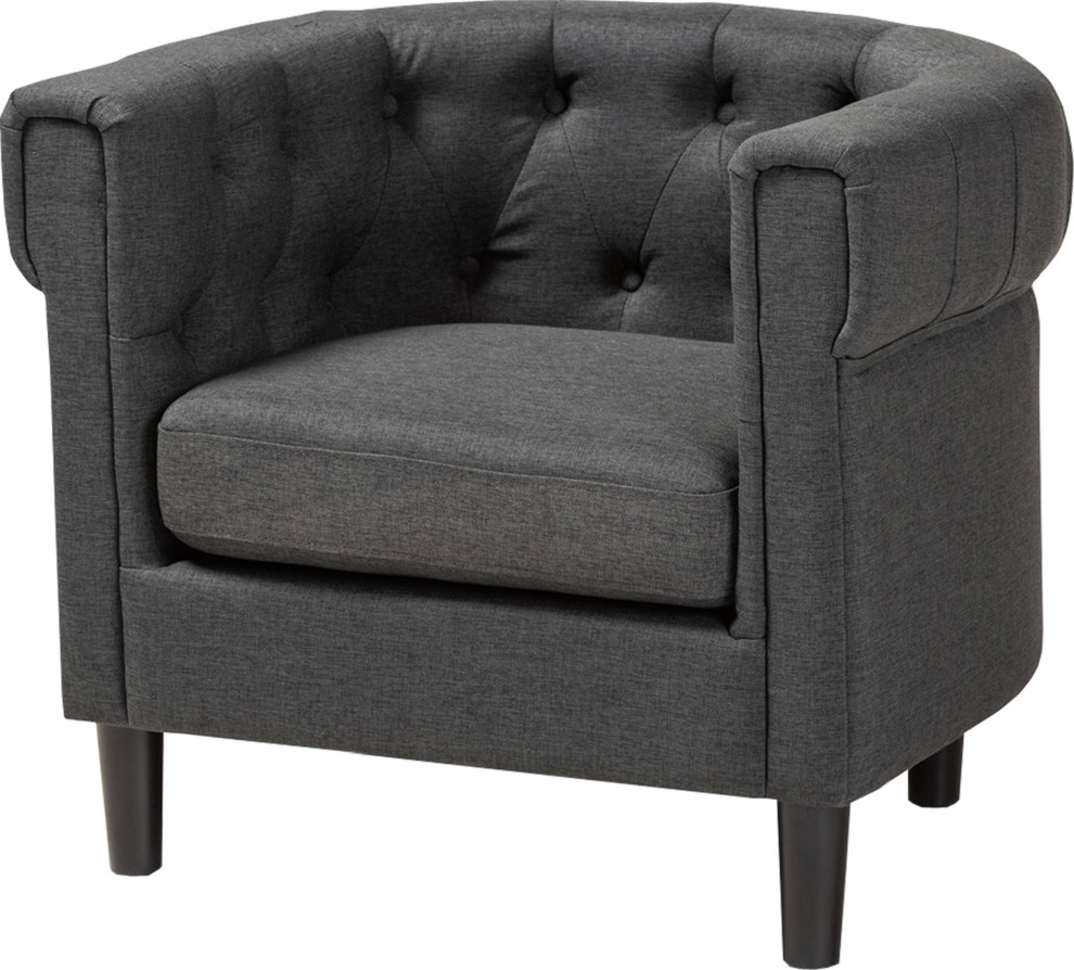 Gray Fabric Upholstered Chesterfield Chair   Midcentury   Armchairs And Accent Chairs   by Imtinanz  LLC  Houzz