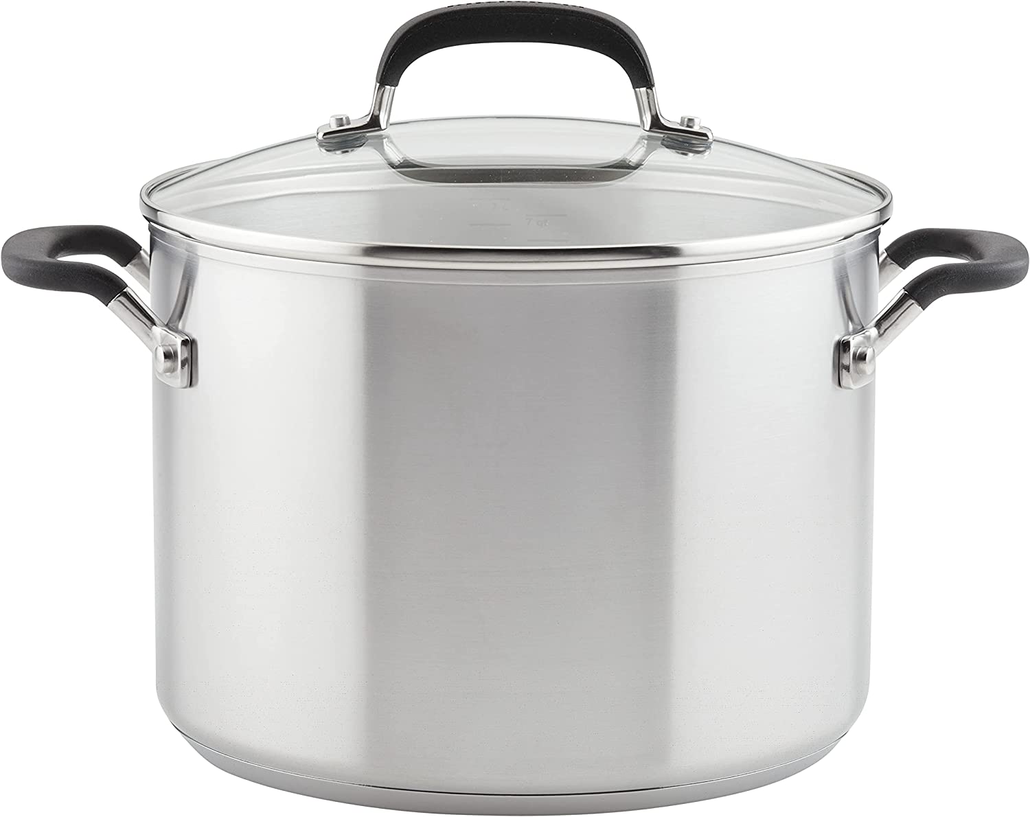 KitchenAid Stainless Steel Stockpot with Measuring Marks and Lid， 8 Quart， Brushed Stainless Steel