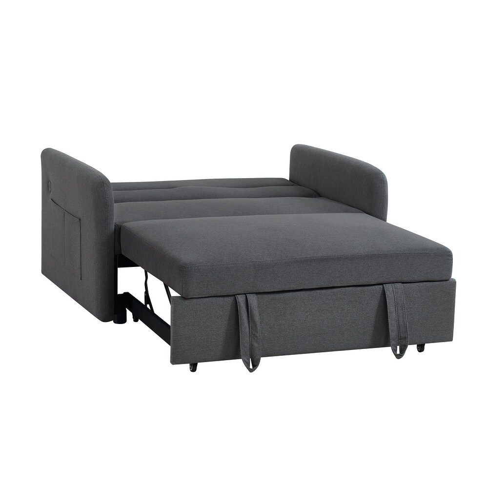 Multifunctional Loveseat Bed with Hidden Pull out Sofa Bed and USB Ports  Folding Sleeper Sofa with Side Pocket for Livingroom