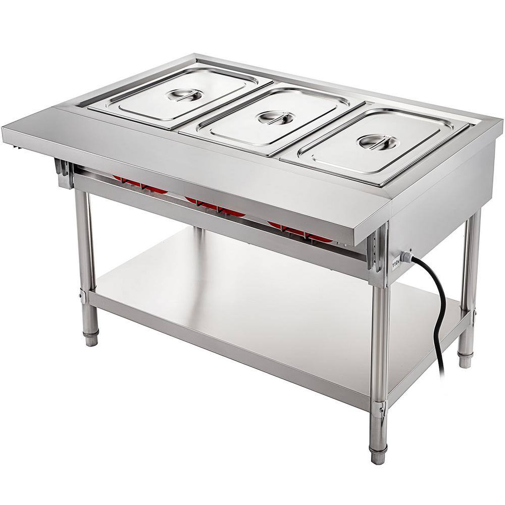 VEVOR Commercial Electric Food Warmer 3-Pot Steam Table Food Warmer 1500 Watt Stainless Steel Steam Table for Restaurant CJRT3G1500W000001V1