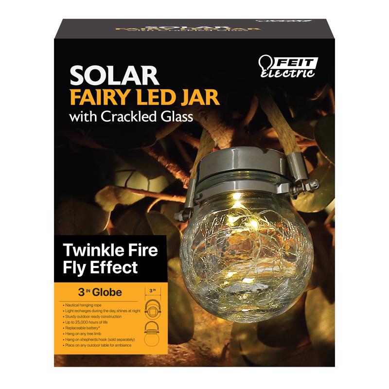 Feit Electric 3 in. Solar Power Glass Crackle Jar w/Fairy Lights Clear