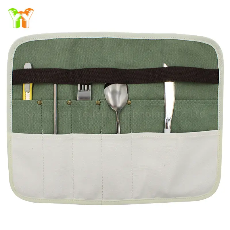 Portable Cutlery Bag Camping Picnic Tableware Organizer Canvas Dinnerware Storage Bag Utensil Pouch Case