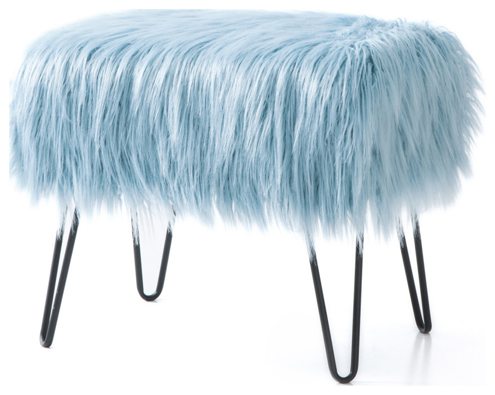 Mongolian Fur Ottoman   Midcentury   Footstools And Ottomans   by BNF Home  Houzz