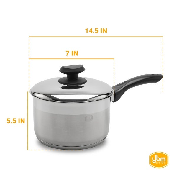 YBM Home Professional Chef’s 18/10 Stainless Steel Sauce Pot Covered Tri-Ply Capsule Base With Handle， Induction Compatible