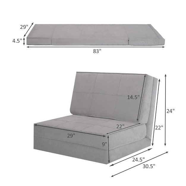 Costway Convertible Fold Down Chair Flip Out Lounger Sleeper Bed Couch Grey