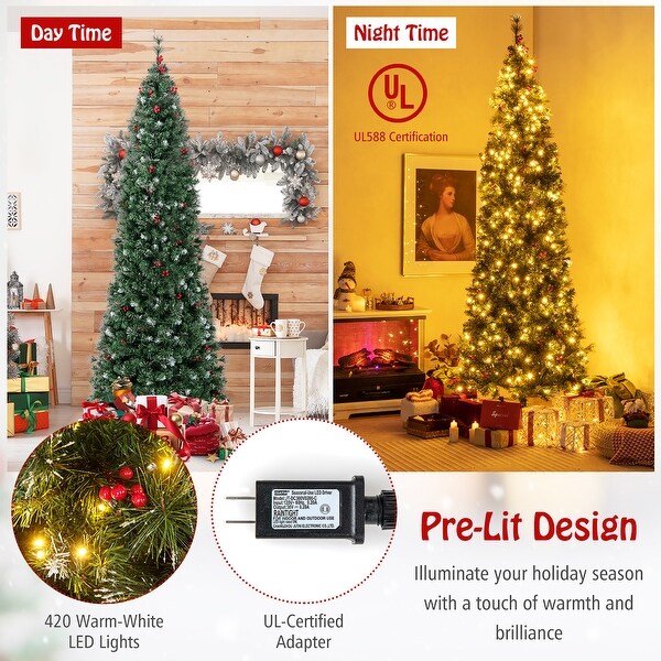 Gymax 5/6/7/8/9 FT PreLit Artificial Christmas Tree Hinged Slim