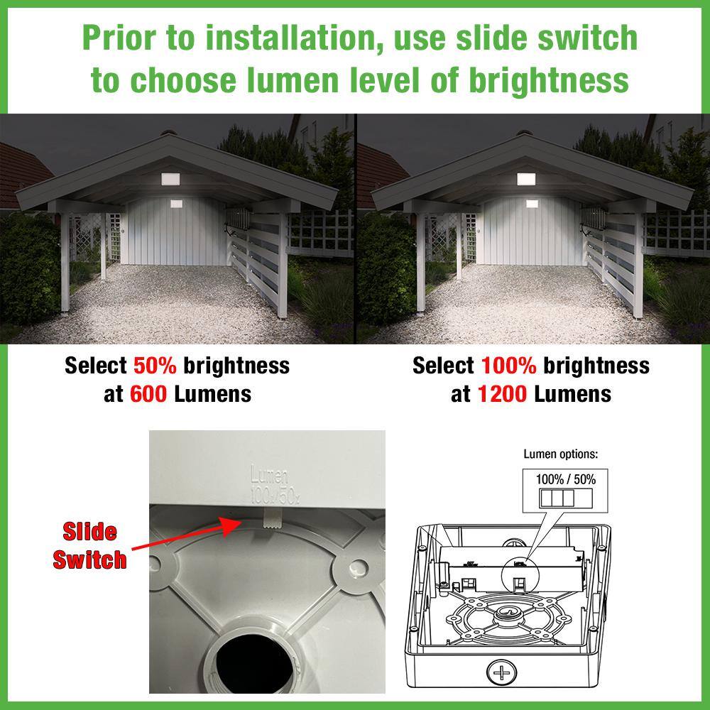 Hampton Bay 9 in. White LED Outdoor Impact Resistant Light 3 Color Temperature Option Weather Rust Resistant 600 to 1200 Lumen Boost 504091110