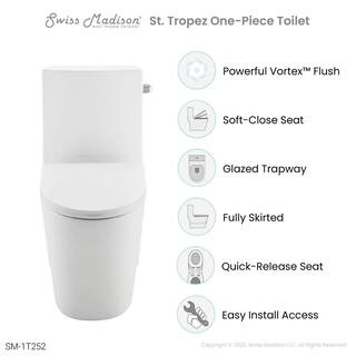 Swiss Madison St. Tropez 1-piece 1.28 GPF Single Flush Elongated Toilet in Glossy White Seat Included SM-1T252