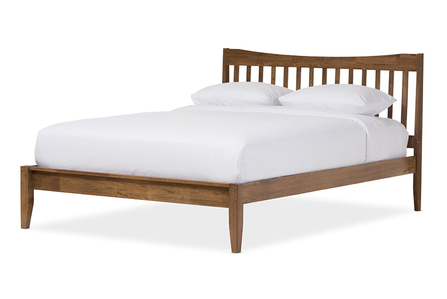 Baxton Studio Edeline Mid-Century Modern Solid Walnut Wood Curvaceous Slatted Full Size Platform Bed