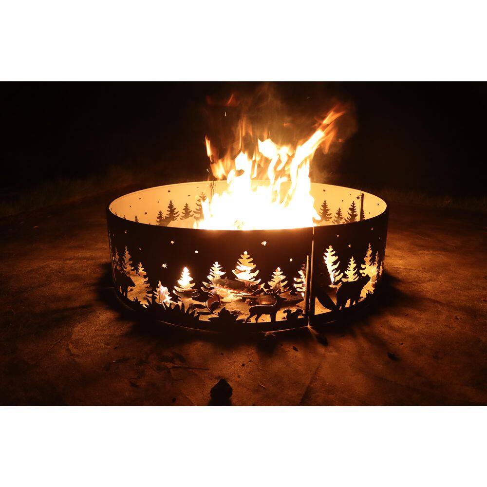 34 in. x 10 in. Outdoor Wood Burning Fire Ring in Black Campsite PF09CAMPRING3