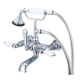 Water Creation 3-Handle Vintage Claw Foot Tub Faucet with Hand Shower and Porcelain Lever Handles in Triple Plated Chrome F6-0010-01-PL