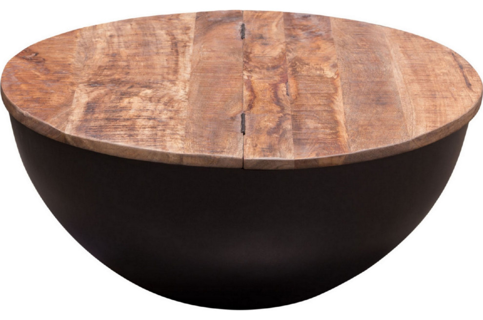 28 quotStorage Coffee Table  Round Drum Silhouette  Brown Wood  Black Base   Coffee Tables   by VirVentures  Houzz