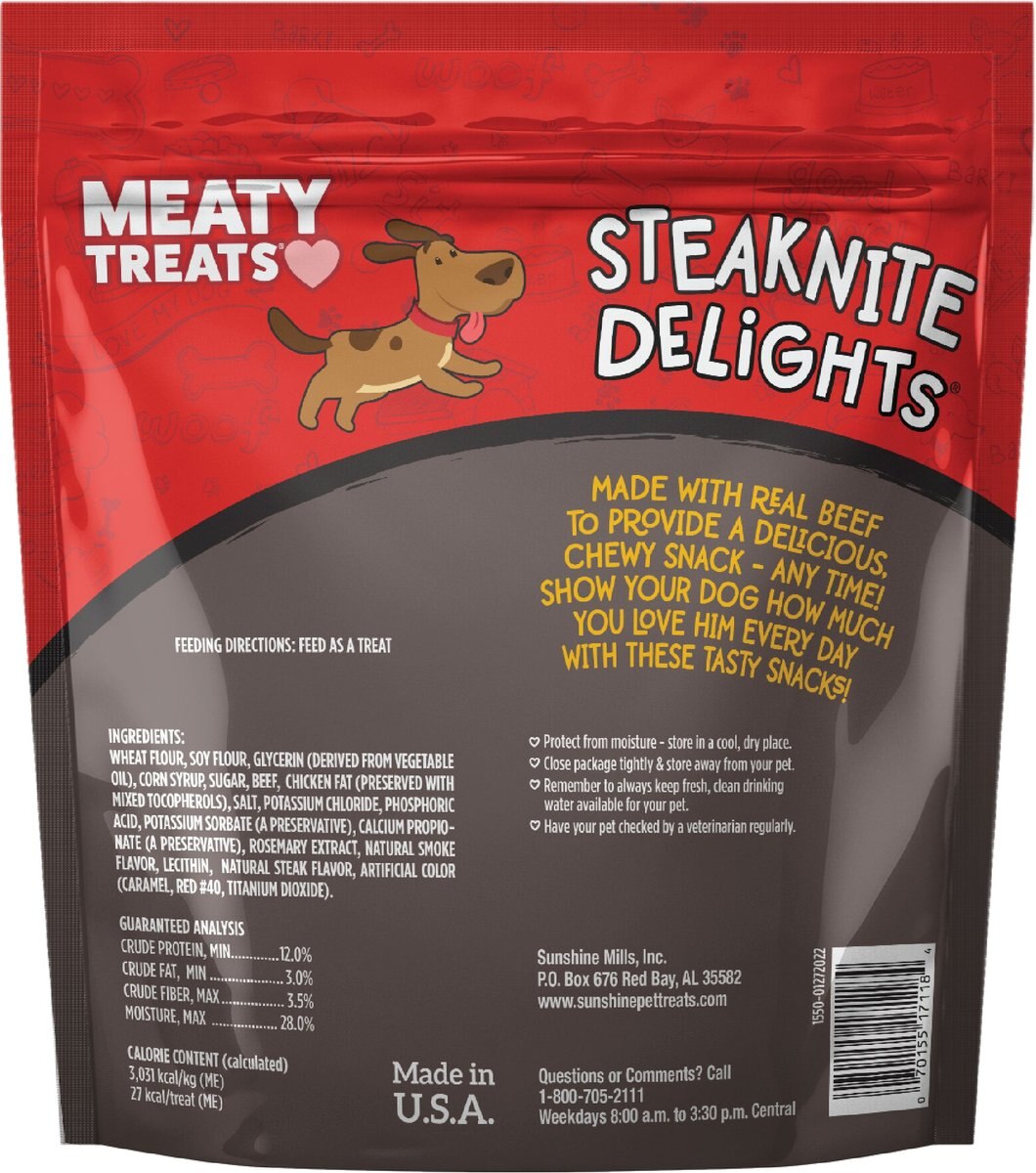 Meaty Treats Steaknight Delights Beef Flavor Dog Treats， 25-oz bag