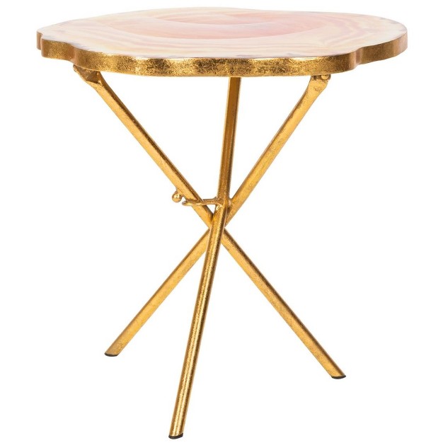 Giselle Faux Agate Side Table Multi Orange gold Safavieh