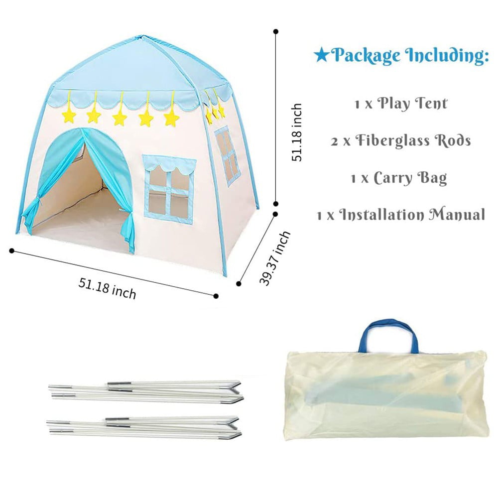 Kids Play Tent for Girls Boys 420D Oxford Fabric Princess Playhouse Blue Castle Play Tent Children Fairy Tale Teepee Tent Indoor Outdoor with Carry Bag, Star Lights NOT Included