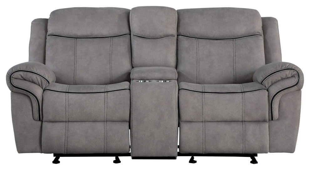 Fabric Upholstered Metal Reclining Loveseat With Center Console  Gray   Transitional   Loveseats   by Homesquare  Houzz