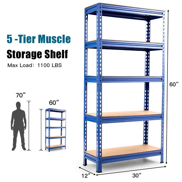 Costway 3pcs 5 tier Metal Storage Shelves 60 x27 x27 adjustable Shelves Silver gray Blue