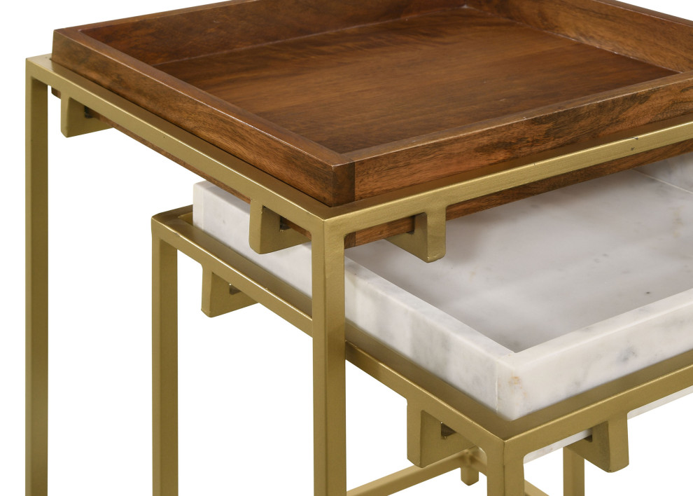 Bolden 2 Piece Square Nesting Table With Recessed Top Gold   Modern   Coffee Table Sets   by Modon  Houzz