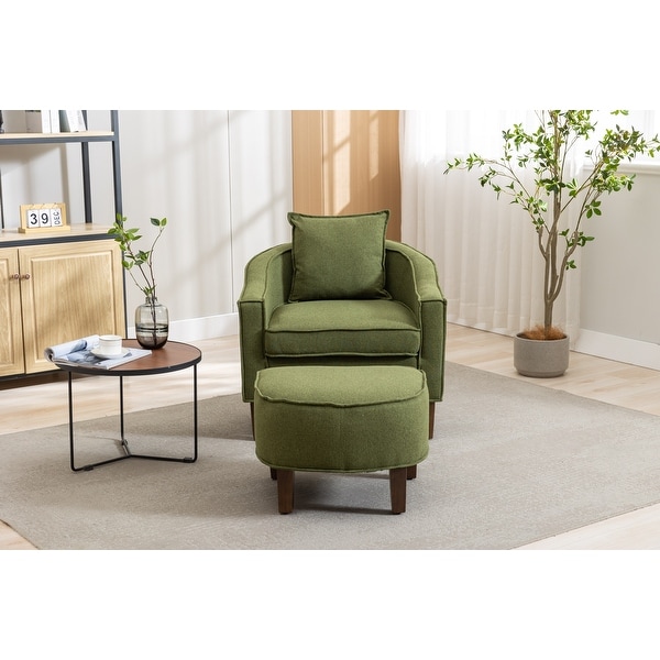 Modern Accent Chair with Ottoman， Mid Century Barrel Chair Lounge Chairs Upholstered Round Armchairs for Living Room， Olive