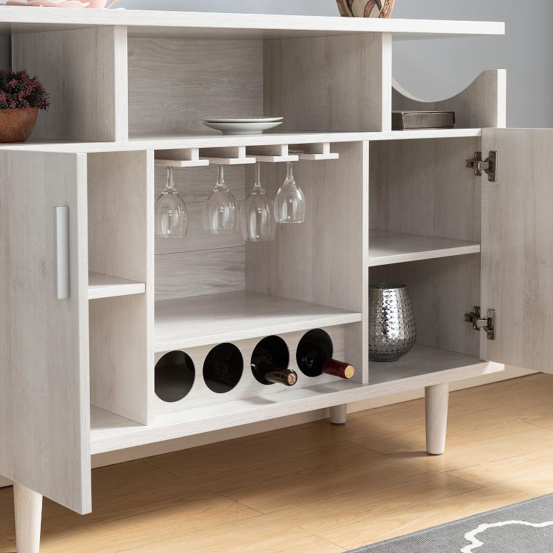 FC Design White Oak 4-Wine Bottle Space Buffet with Wine Glass Holder and 2 Door Cabinet