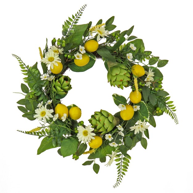 Artificial Lemons Artichokes And Daisy Spring Wreath National Tree Company