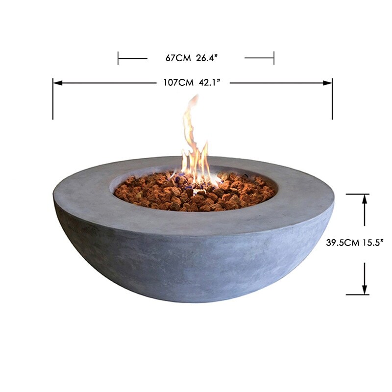 Elementi Lunar Bowl Concrete Fire Pit  Propane  45 000 BTU  Auto Ignition