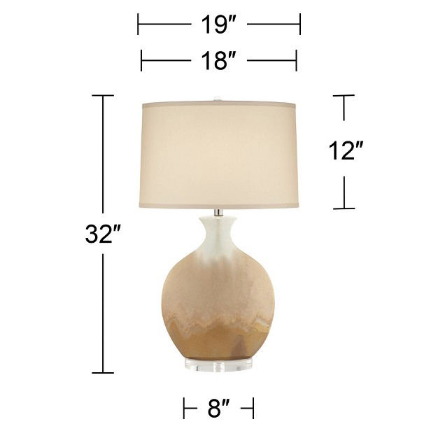 Tall Ceramic Ivory Drip Glaze Off White Oval Shade For Bedroom Living Room Bedside Nightstand Office