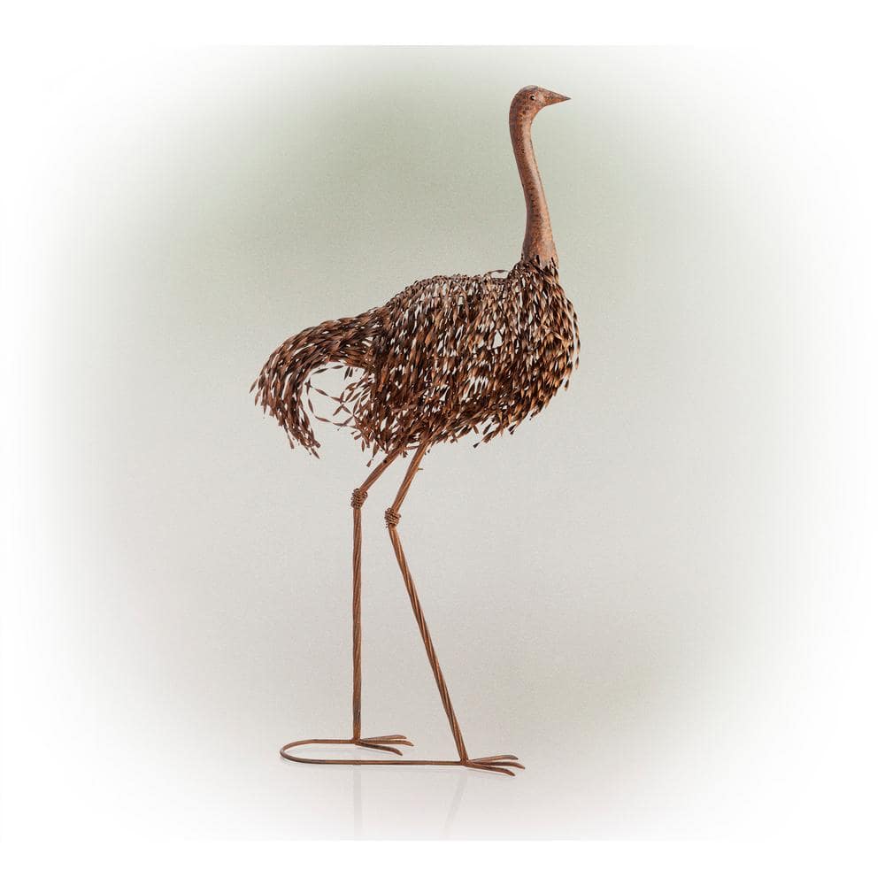 Alpine Corporation 45 in. Tall Outdoor Metal Peaking Ostrich Standing Yard Statue Decoration JUM282