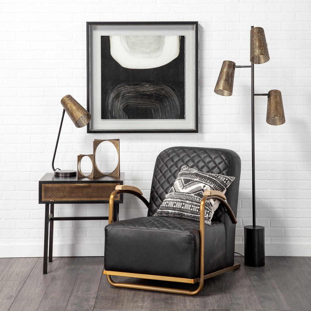 Horace I Black Diamond Patterned Genuine Leather w/ Gold Iron Frame Accent Chair   Contemporary   Armchairs And Accent Chairs   by HedgeApple  Houzz