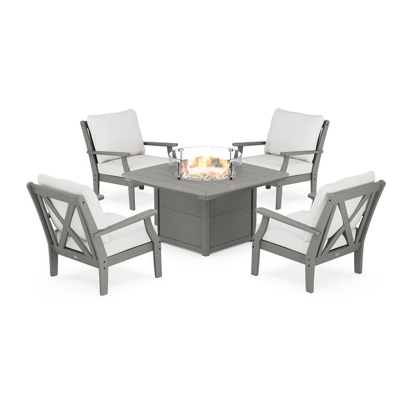 POLYWOOD Braxton 5Piece Deep Seating Conversation Set with Fire Pit Table