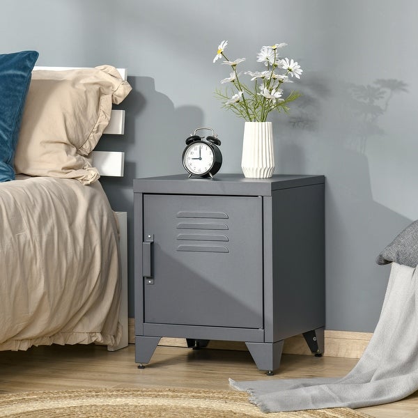 HOMCOM Industrial End Table， Living Room Side Table with Locker-Style Door and Adjustable Shelf - 15.75