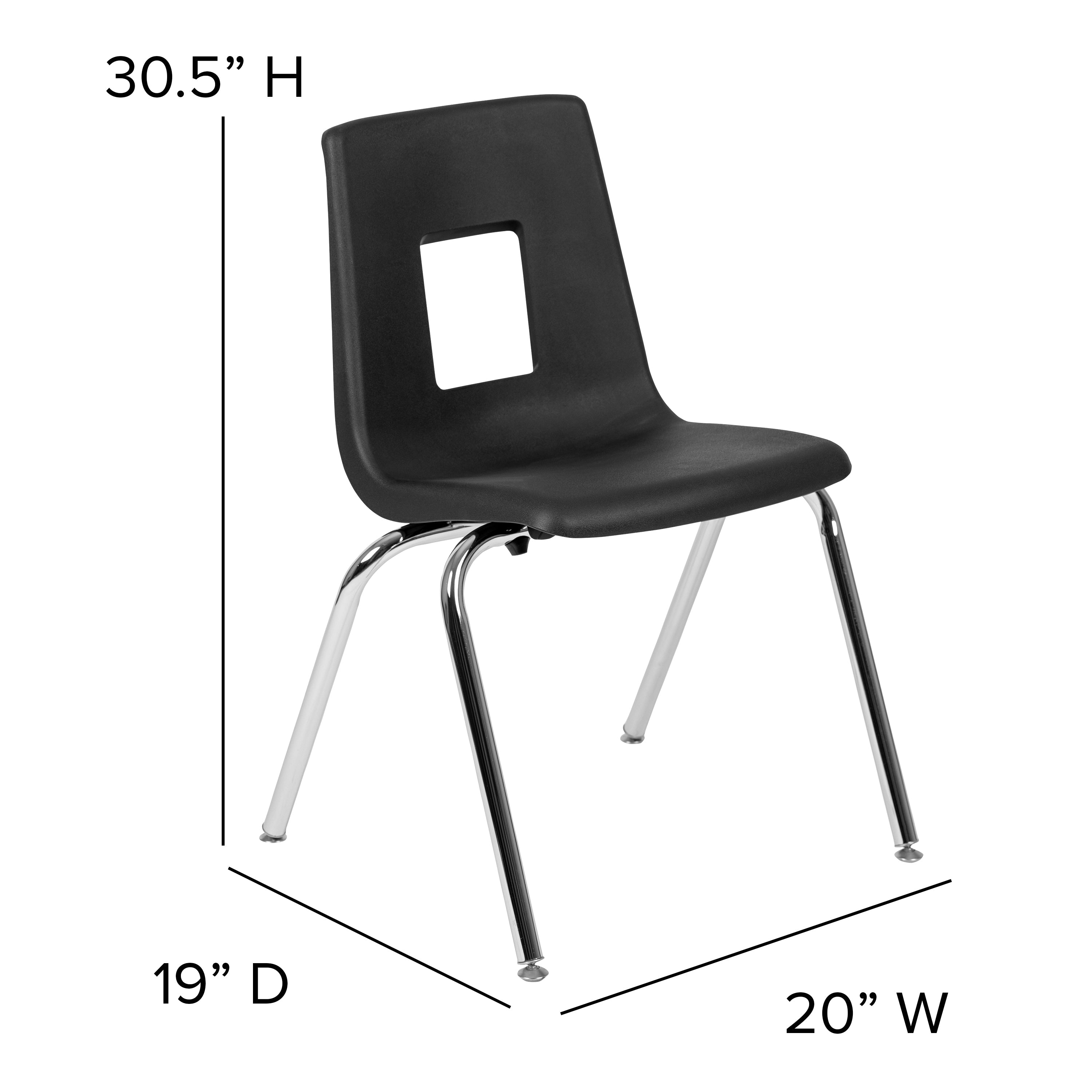 BizChair 4-pack Black Student Stack School Chair - 18-inch