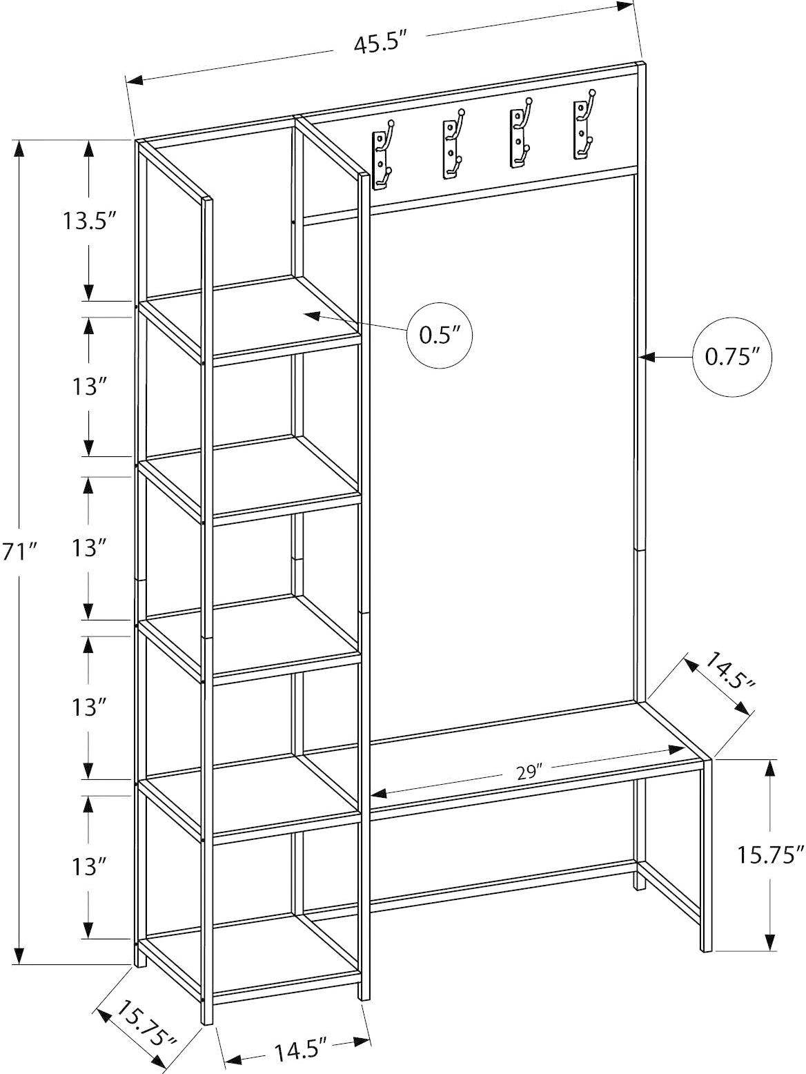 Leverage Industrial Taupe Hall Tree