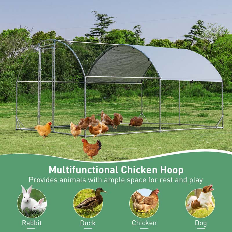 12.5 FT Large Metal Chicken Coop Walk-in Dome Poultry Cage Hen Run House Rabbits Habitat Cage with Cover