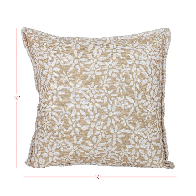 18x18 Inch Hand Woven Floral Outdoor Pillow Tan Polyester With Polyester Fill By Foreside Home amp Garden