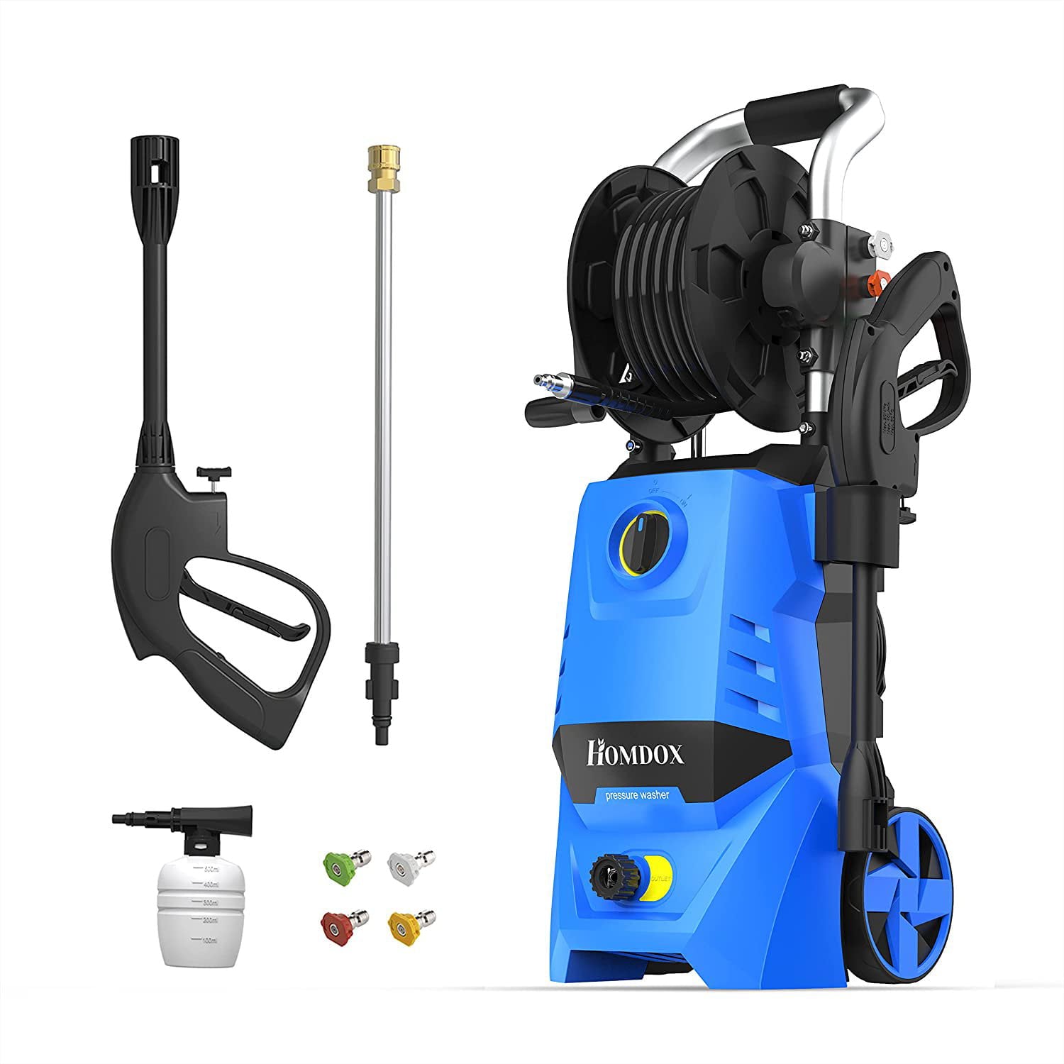 Electric Pressure Washer, 2.3 GPM Pressure Washer 1700W High Power Washer Cleaner Machine with 4 Nozzle Foam Cannon & Hose Reel for Cars,Homes,Driveways,Patios(Blue)