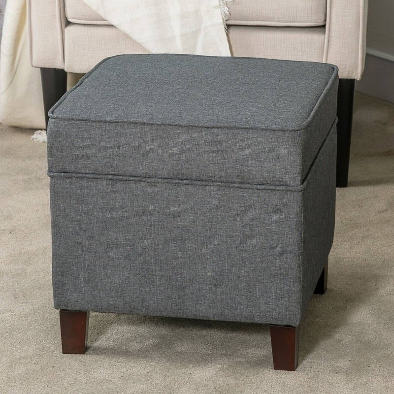 Adeco Toy Chest and Footrest Square Seat Storage Bench Ottoman Gray