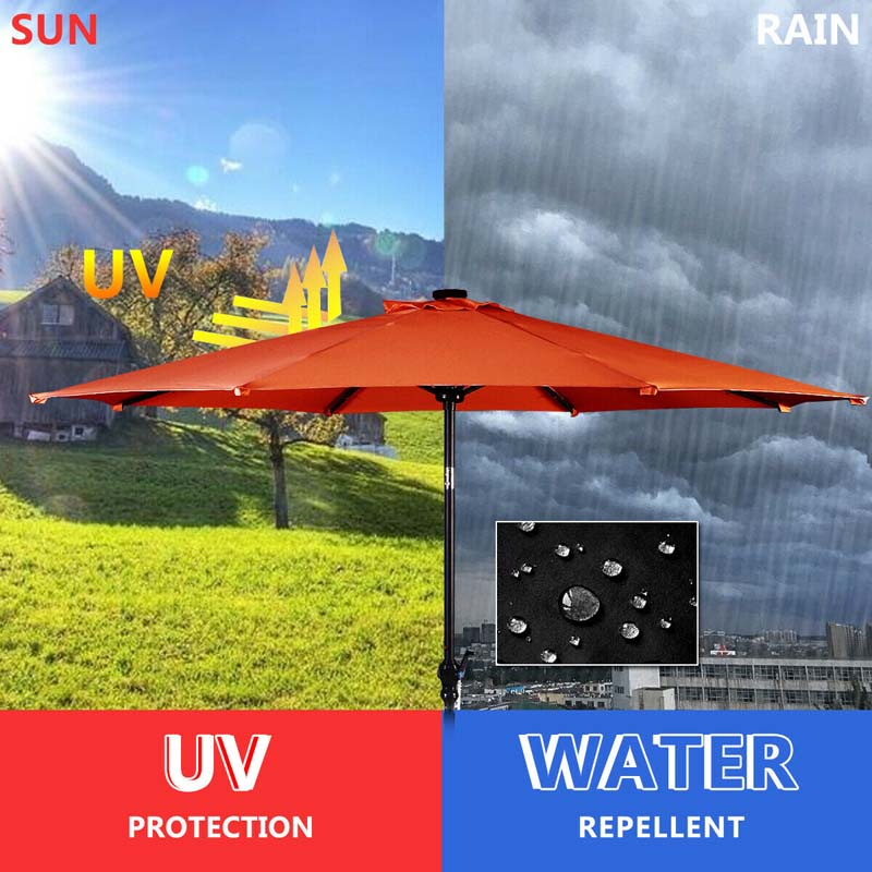 10 FT Outdoor Market Patio Umbrella with Solar LED Lights & Crank, Easy Tilt Table Umbrella for Deck Pool