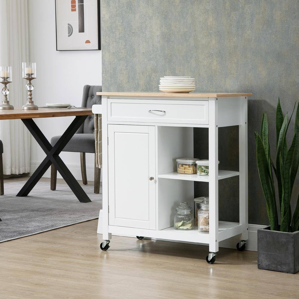 HOMCOM Rolling White Kitchen Cart with Wood Top Kitchen Island with Storage Drawer on Wheels for Dining Room 801-214V80WT