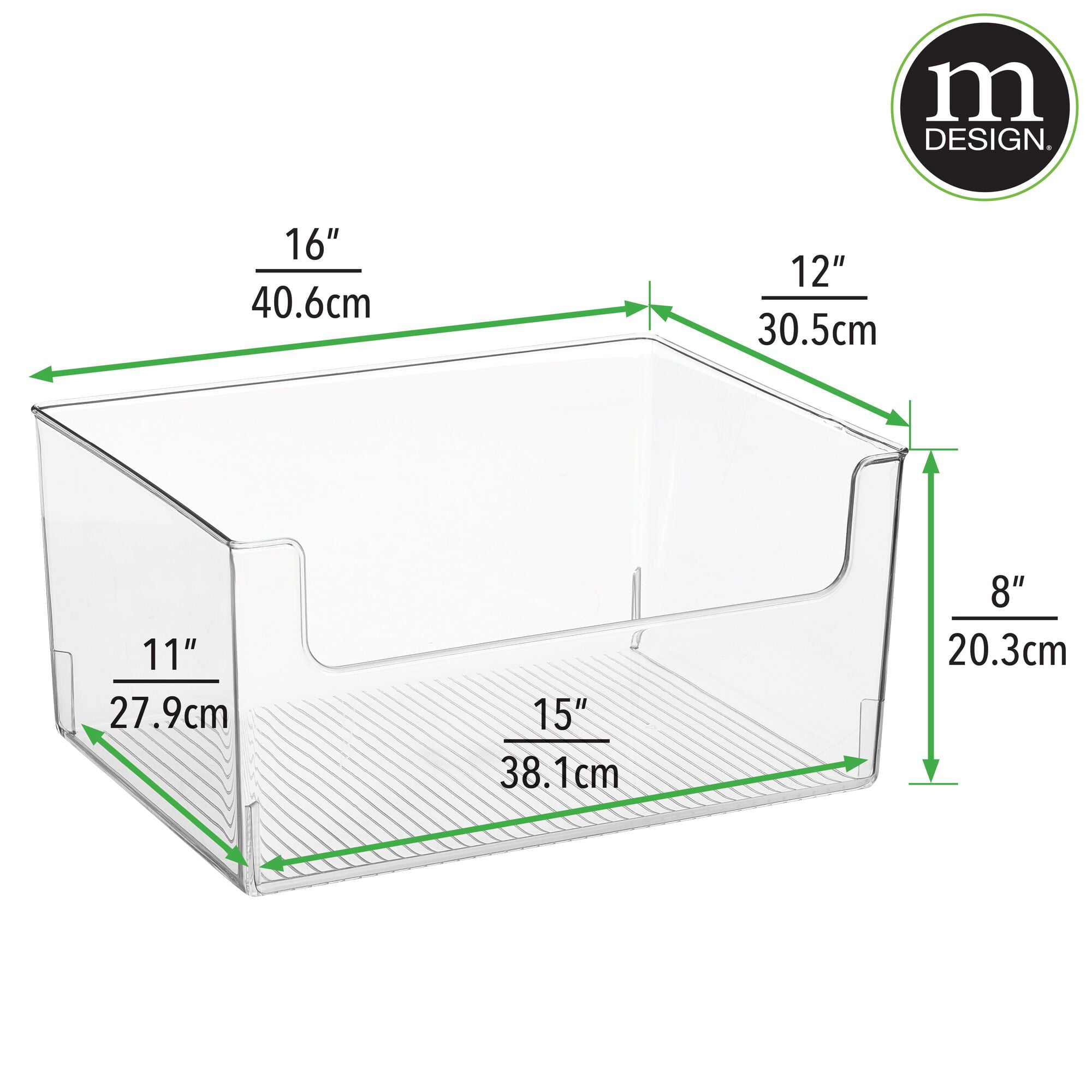 mDesign Large Modern Plastic Open Front Dip Storage Organizer Bin Basket for Bathroom Organization - Vanity Shelf， Cubby， Cabinet， and Closet Organizing Decor - Ligne Collection - 2 Pack - Clear