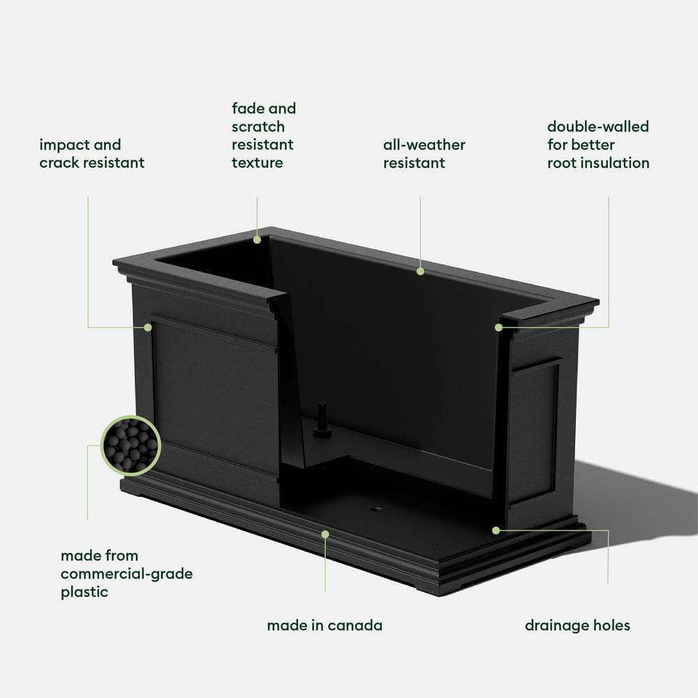 Veradek Brixton Series 33 in. L Black Plastic Planter BXVLG33B