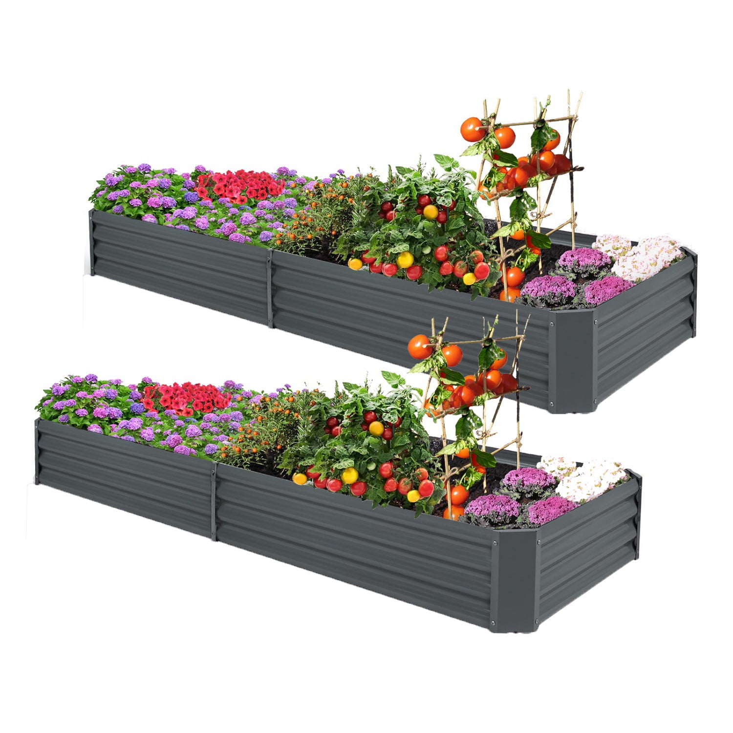 2 pack Galvanized Raised Garden Bed Metal Elevated Planter Box Kit for Outdoor Vegetable Flower Herb Rectangular Steel Bottomless Frame Gardening Protection Patio Decoration (Gray, 8x3x1ft)