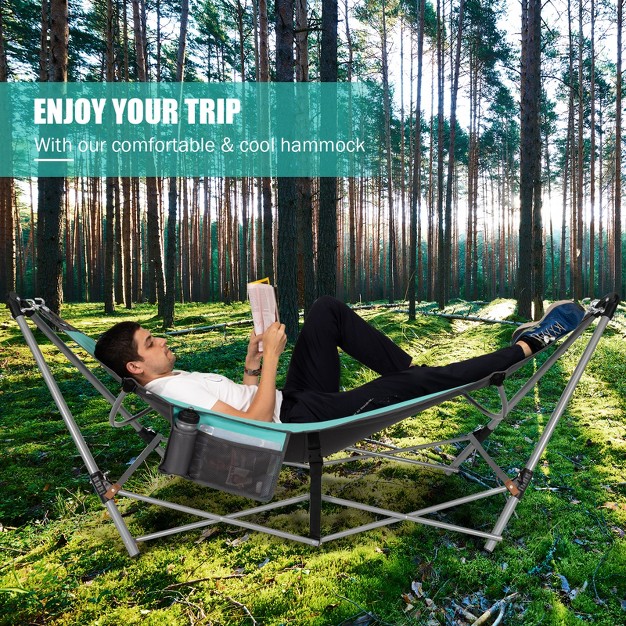 Tangkula Portable Folding Hammock Free Standing Hammock W Stand folds amp carrying Bag amp anti slip Buckle amp storage Pocket