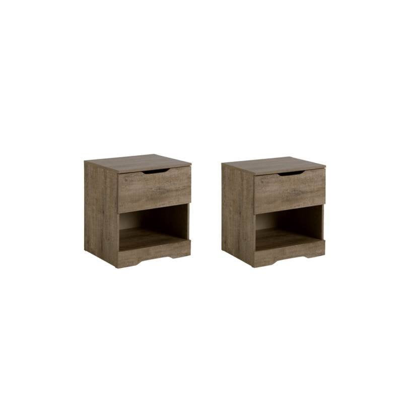 Home Square 2 Piece Bedroom Set with 2 Wood Nightstands in Weathered Oak