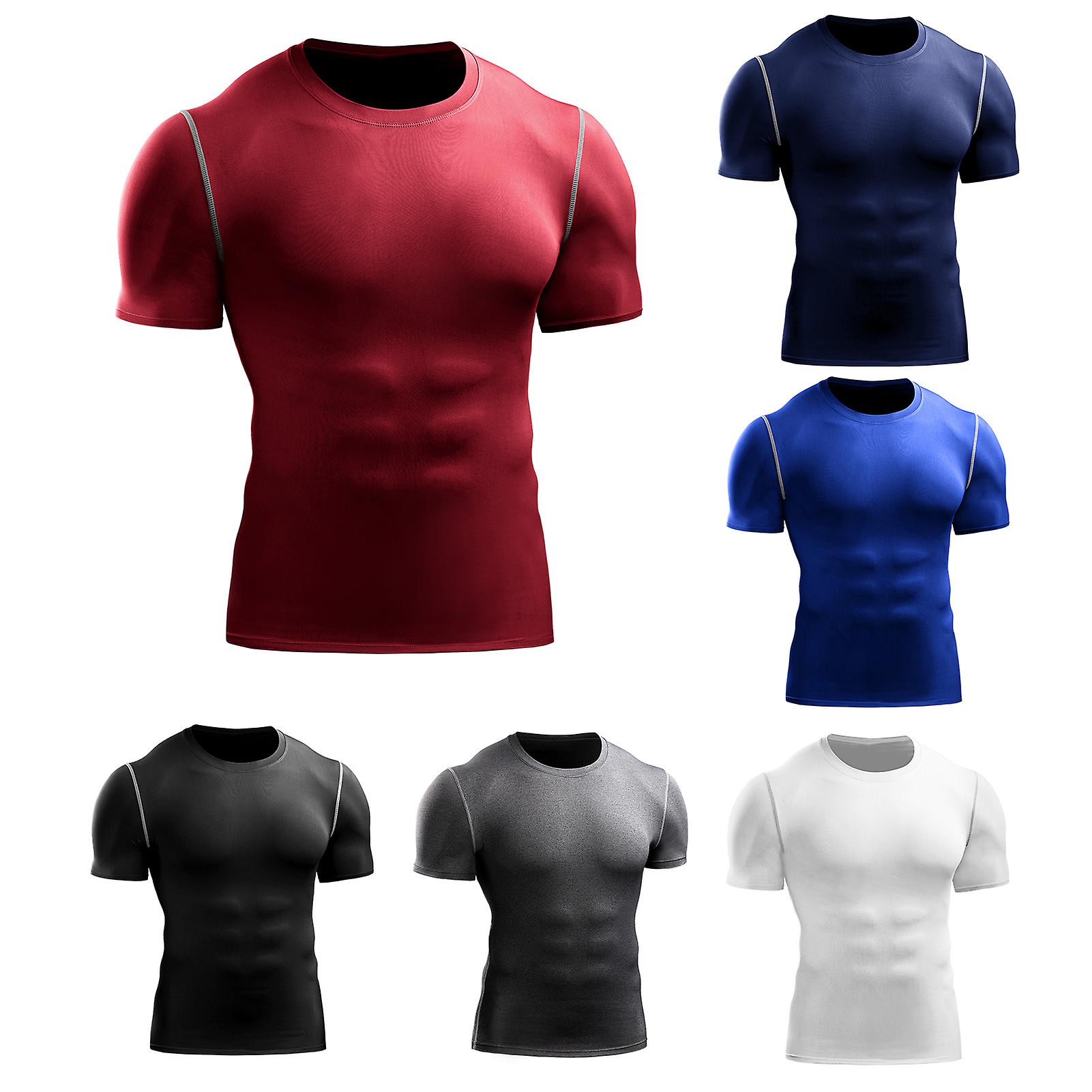 3-pack Mens Sport Shirt Quick-dry Gym Workout Fitness Running Undershirt O-neck Solid Bodycon Tops Black and Dark Blue and Red 3x-large